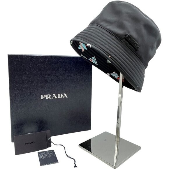 Authentic PRADA Bucket Hat Size:S IHC137 Black Nylon #36635444 - Picture 1 of 12
